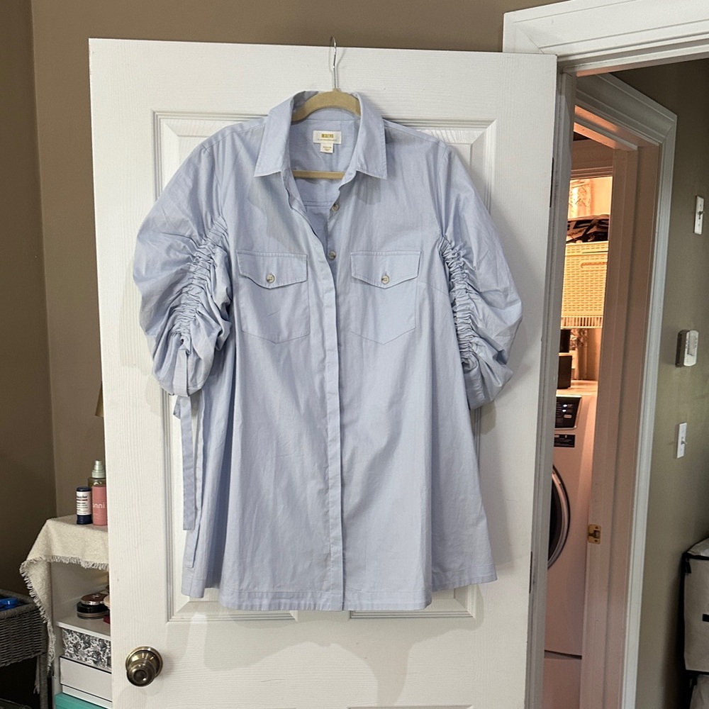 Light Blue Ruched Sleeve Mini Dress